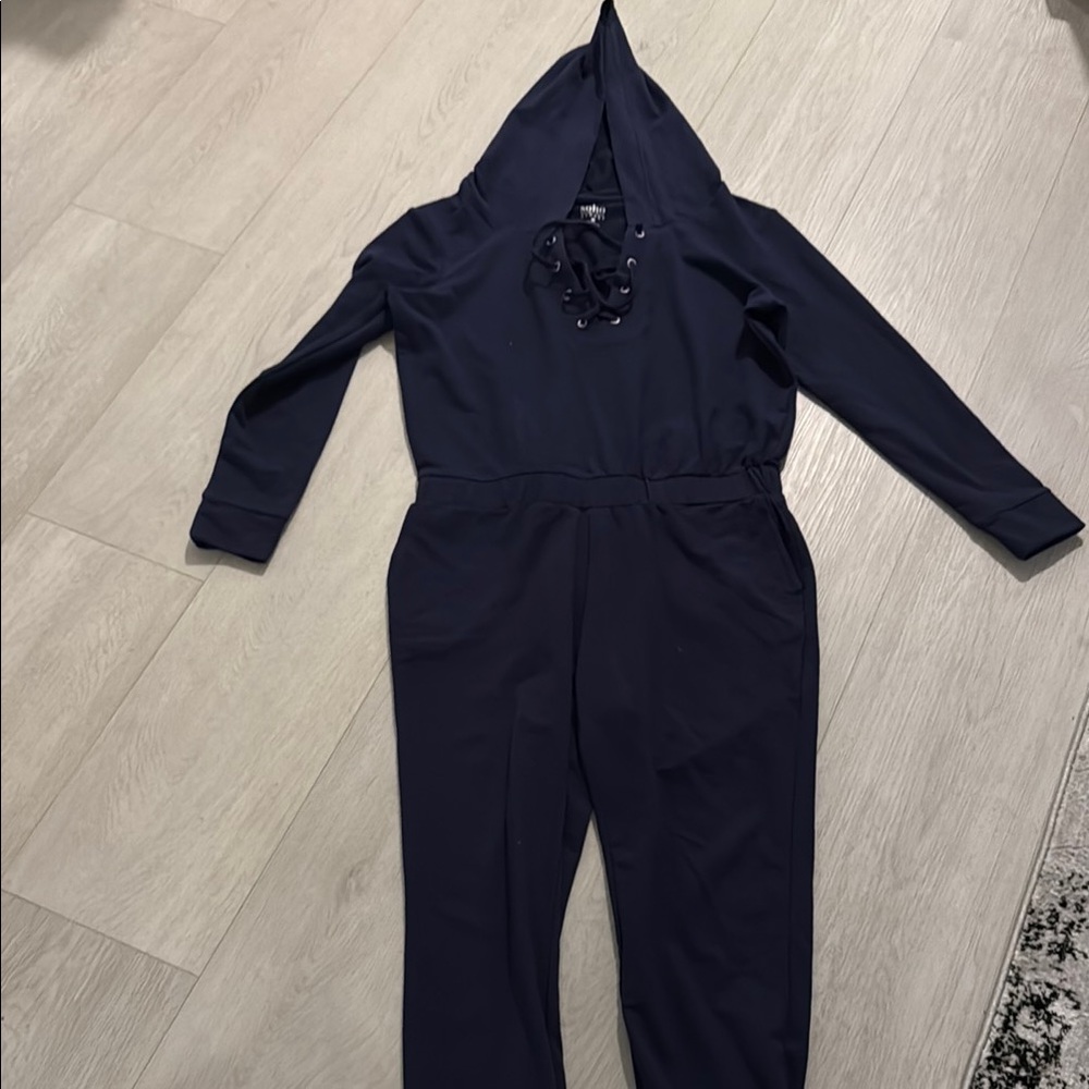 Soho Blue Long Sleeve Hooded One Piece
